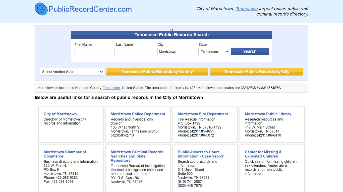 Morristown Tennessee Public Records and Criminal Background Check